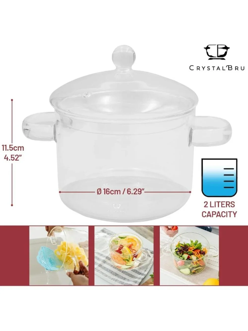 Clear Glass Simmer Pot with Lid & Strainer | Heat-Resistant Borosilicate | Home